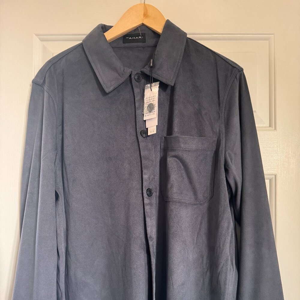 TAHARI Men's Faux Suede Overshirt in Mountain Slate Gray: Size Medium - NWT!